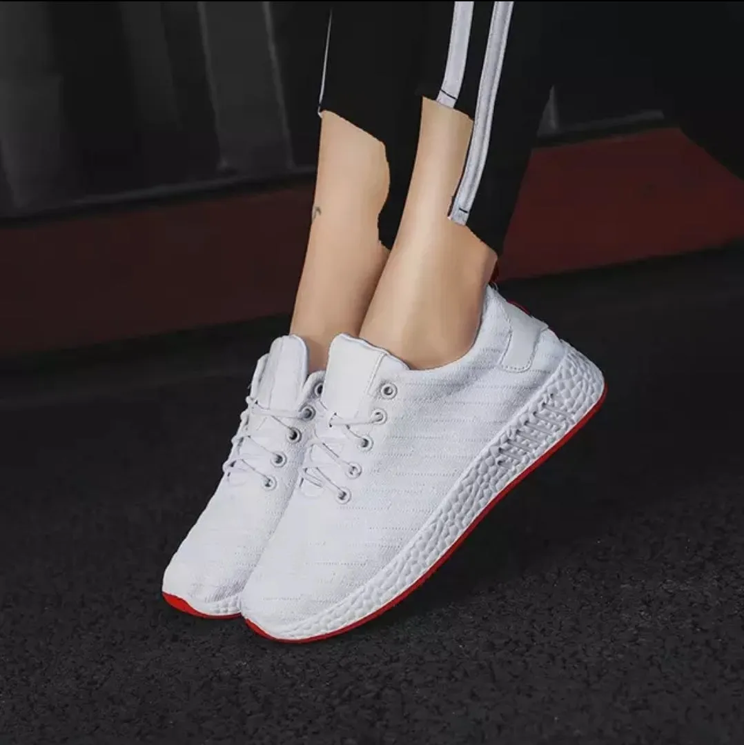 Women & Kids White Red Gym Shoes