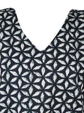 Womens Kaftan Maxi Dress Black White Floral Beach Swim Coverup Caftan, XL