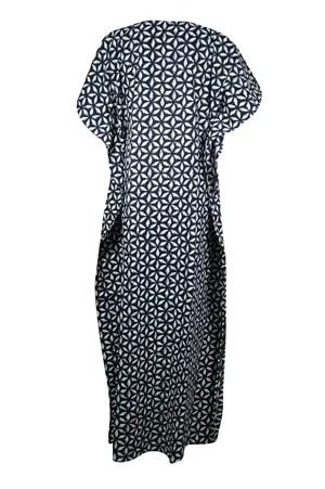 Womens Kaftan Maxi Dress Black White Floral Beach Swim Coverup Caftan, XL