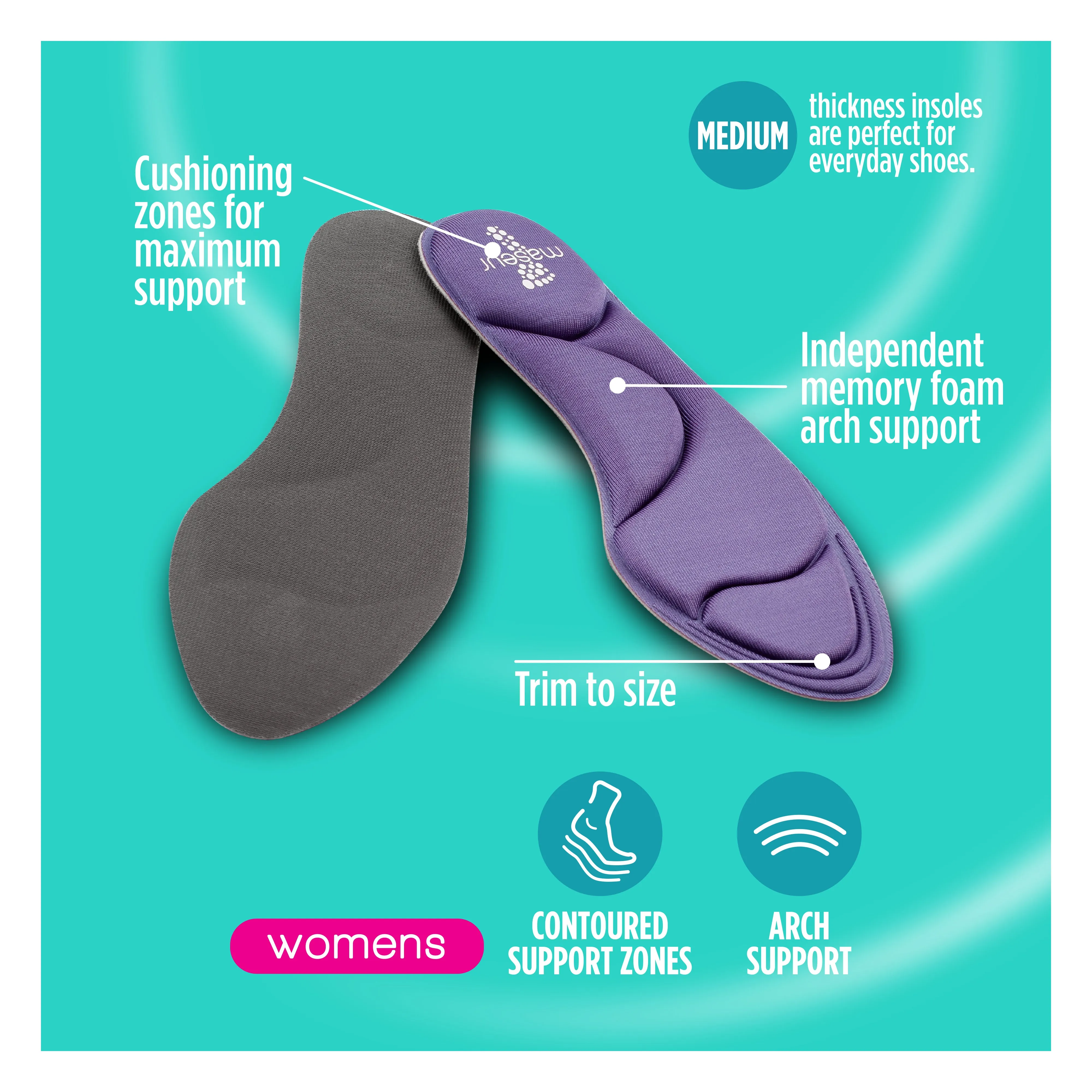 Women's Memory Foam Insoles, 1 pair