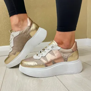 Wonders Platinum/Gold Mesh Combination Bungee Lace Slip-On Trainer A-3622